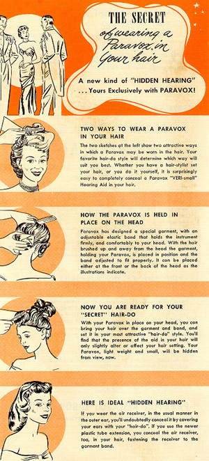 Paravox brochure about concealing hearing aid in hair-style