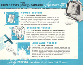 Paravox advertisement for triple-testedVeri-small hearing aid, 1949