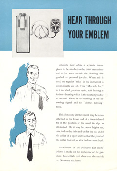 Sonotone brochure page advising men how to disguise hearing aid